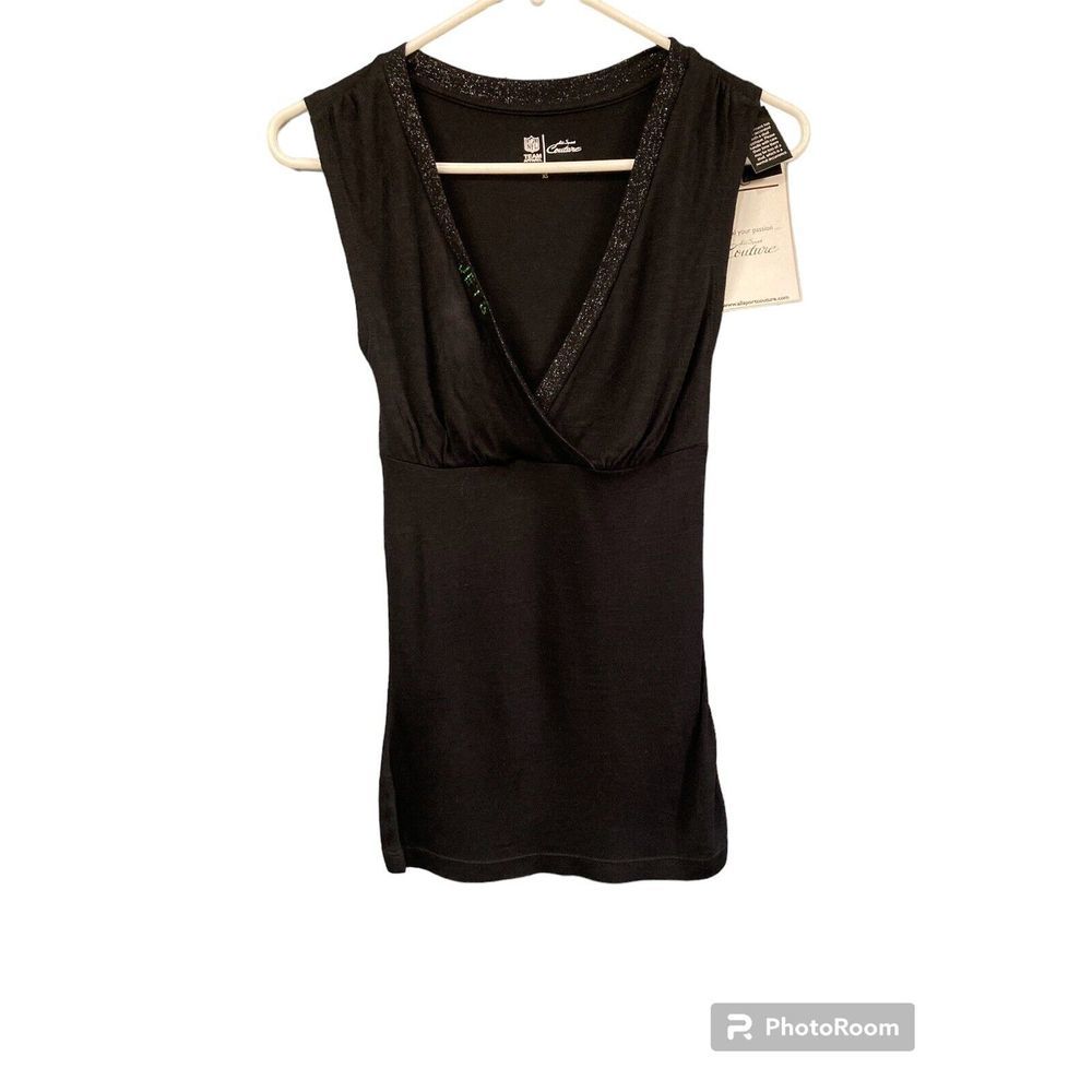 All Sport NY Jets Women's Black V Neck Sleeveless Blouse Size‎ XS NWT